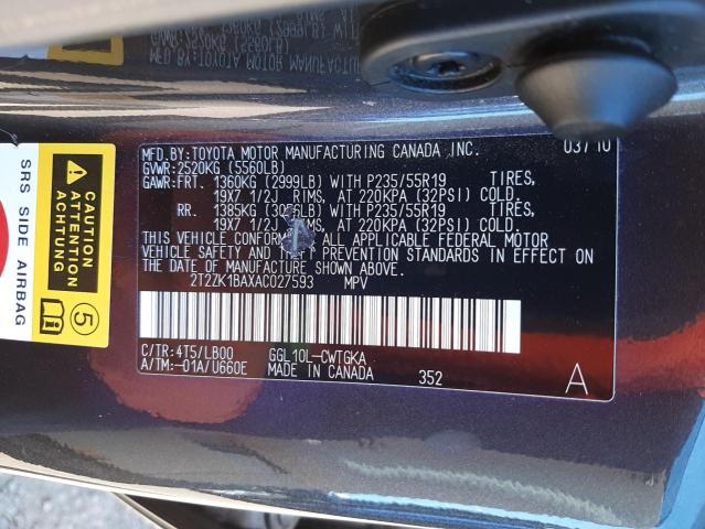 Zdjęcie 10 z aukcji – 2010 LEXUS RX 350 z VIN 2T2ZK1BAXAC027593