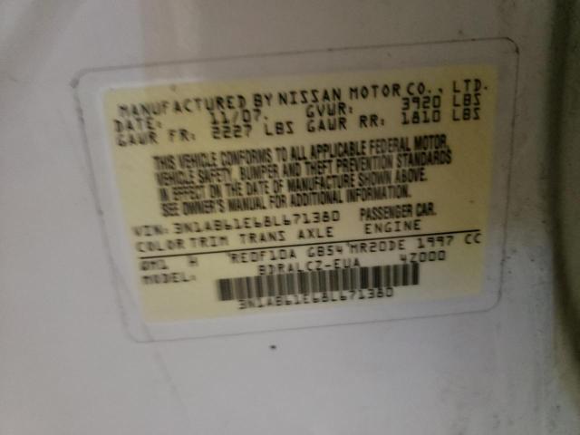 Photo 10 from auction – 2008 NISSAN SENTRA 2.0 with VIN 3N1AB61E68L671380