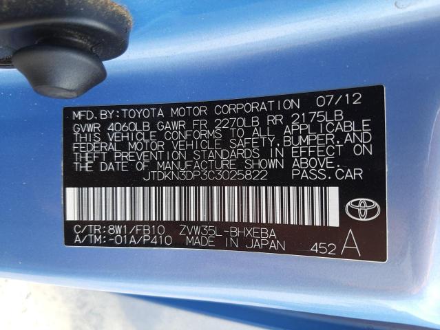 Photo 10 from auction – 2012 TOYOTA PRIUS PLUG with VIN JTDKN3DP3C3025822