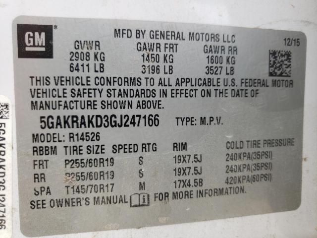 Photo 10 from auction – 2016 BUICK ENCLAVE with VIN 5GAKRAKD3GJ247166
