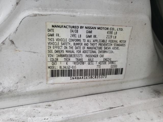 Photo 10 from auction – 2008 NISSAN MAXIMA SE with VIN 1N4BA41E58C835373