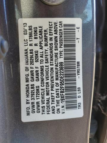 Photo 10 from auction – 2013 HONDA CIVIC EXL with VIN 19XFB2F95DE223699