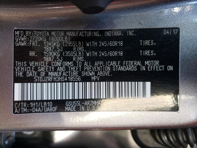 Photo 10 from auction – 2017 TOYOTA HIGHLANDER with VIN 5TDJZRFH3HS418556