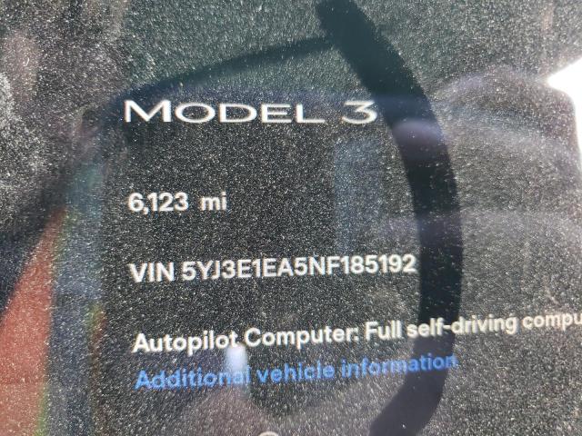 Photo 8 from auction – 2022 TESLA MODEL 3 with VIN 5YJ3E1EA5NF185192