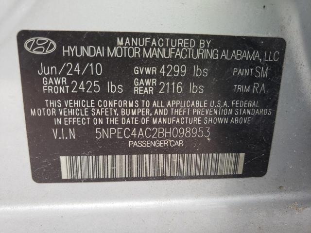 Photo 10 from auction – 2011 HYUNDAI SONATA SE with VIN 5NPEC4AC2BH098953