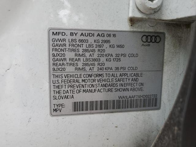 Photo 10 from auction – 2017 AUDI Q7 PREMIUM with VIN WA1LAAF7XHD022722