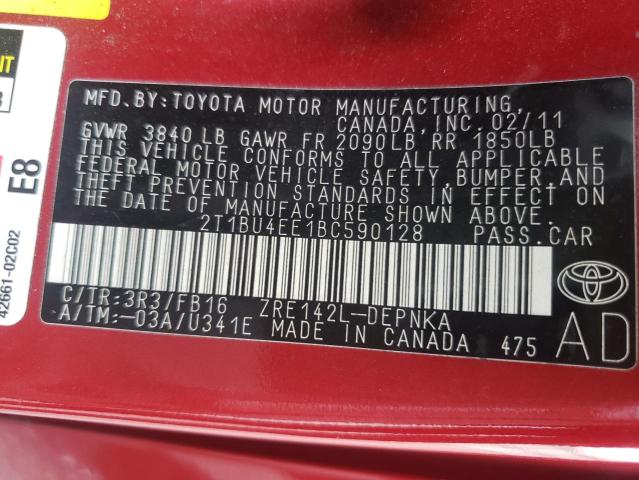 Photo 10 from auction – 2011 TOYOTA COROLLA BA with VIN 2T1BU4EE1BC590128