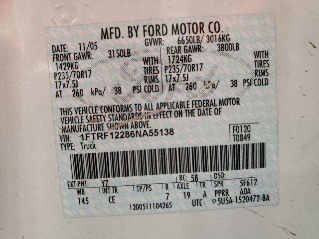 Photo 10 from auction – 2006 FORD F150 with VIN 1FTRF12286NA55138