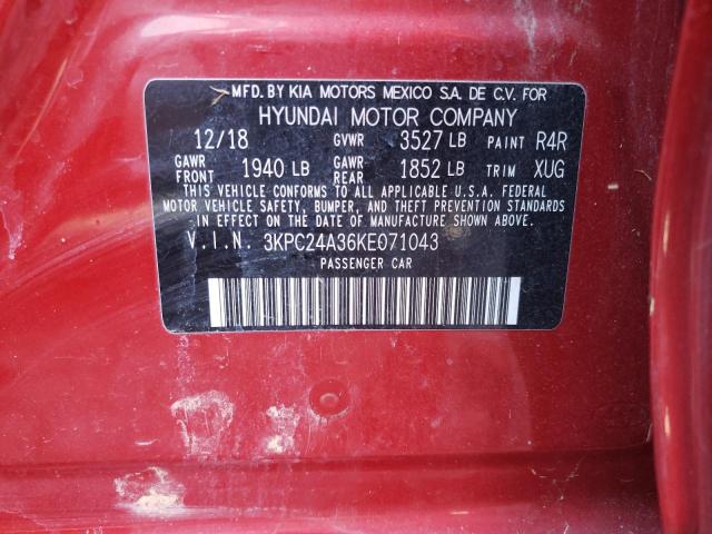 Photo 10 from auction – 2019 HYUNDAI ACCENT SE with VIN 3KPC24A36KE071043