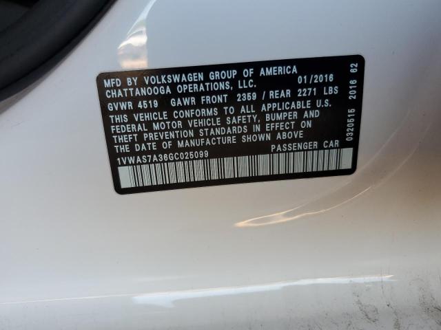 Photo 10 from auction – 2016 VOLKSWAGEN PASSAT S with VIN 1VWAS7A36GC025099