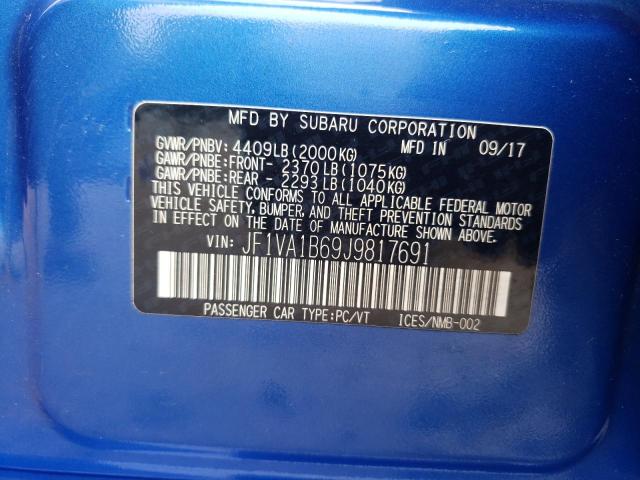 Photo 10 from auction – 2018 SUBARU WRX with VIN JF1VA1B69J9817691