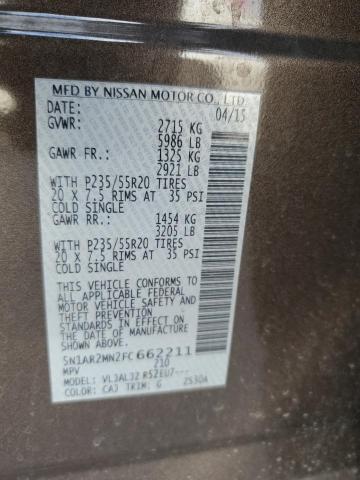 Photo 10 from auction – 2015 NISSAN PATHFINDER with VIN 5N1AR2MN2FC662211