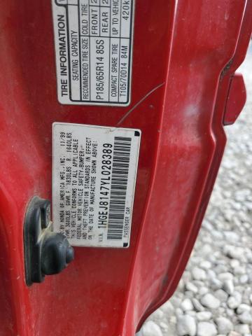 Photo 10 from auction – 2000 HONDA CIVIC with VIN 1HGEJ8147YL028389