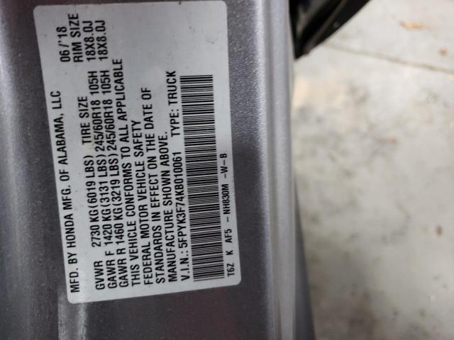 Photo 10 from auction – 2019 HONDA RIDGELINE with VIN 5FPYK3F74KB010061