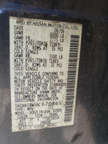 Photo 10 from auction – 2006 NISSAN PATHFINDER with VIN 5N1AR18W56C670865