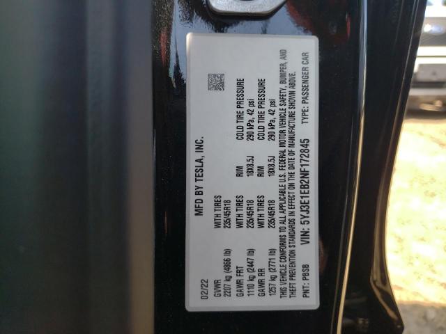 Photo 10 from auction – 2022 TESLA MODEL 3 with VIN 5YJ3E1EB2NF172845