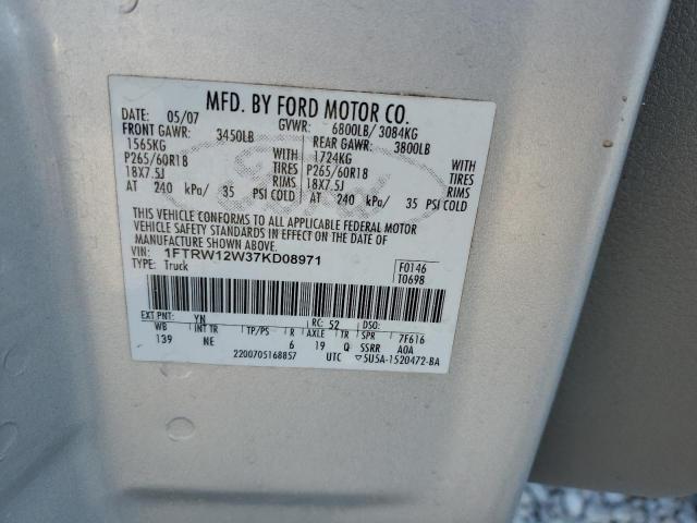 Photo 10 from auction – 2007 FORD F150 SUPER with VIN 1FTRW12W37KD08971