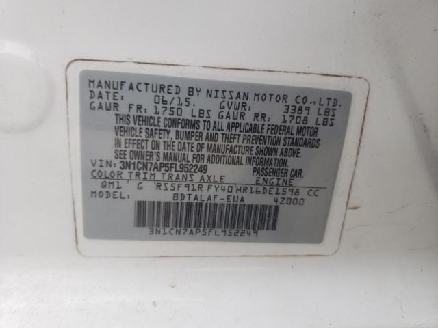 Photo 10 from auction – 2015 NISSAN VERSA S with VIN 3N1CN7AP5FL952249