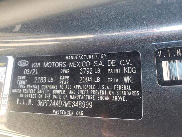 Photo 10 from auction – 2021 KIA FORTE FE with VIN 3KPF24AD7ME348999