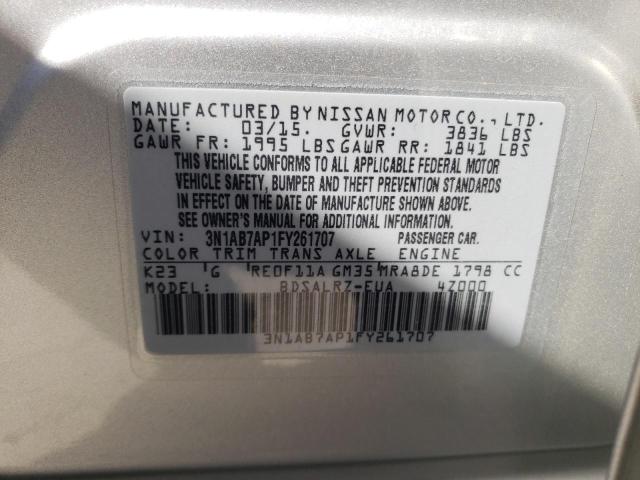 Photo 10 from auction – 2015 NISSAN SENTRA S with VIN 3N1AB7AP1FY261707