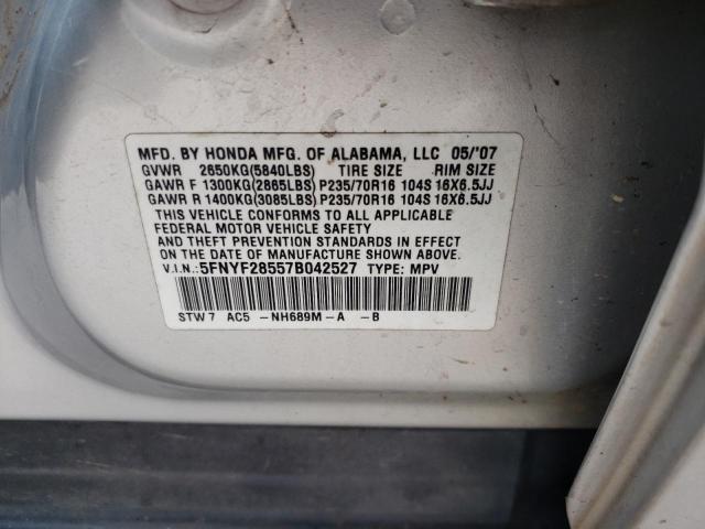 Zdjęcie 10 z aukcji – 2007 HONDA PILOT EXL z VIN 5FNYF28557B042527