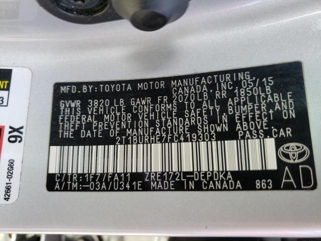 Photo 10 from auction – 2015 TOYOTA COROLLA L with VIN 2T1BURHE7FC419303
