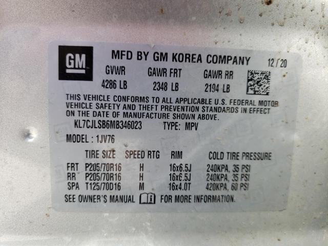 Photo 10 from auction – 2021 CHEVROLET TRAX 1LT with VIN KL7CJLSB6MB346023