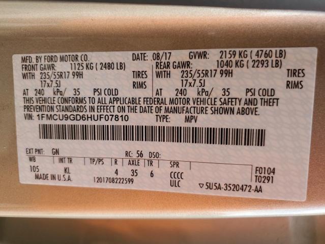 Photo 10 from auction – 2017 FORD ESCAPE SE with VIN 1FMCU9GD6HUF07810