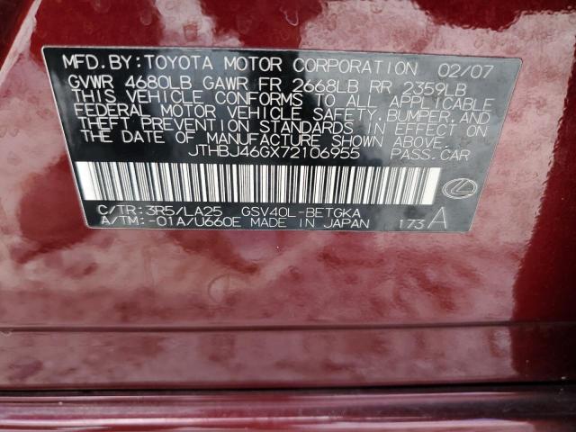 Photo 10 from auction – 2007 LEXUS ES 350 with VIN JTHBJ46GX72106955