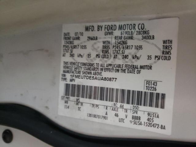 Photo 10 from auction – 2010 FORD EXPLORER X with VIN 1FMEU7DE5AUA80877