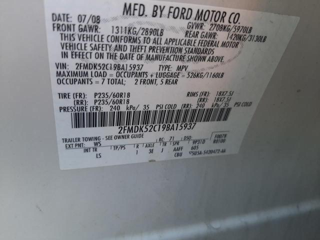 Photo 10 from auction – 2009 FORD FLEX SEL with VIN 2FMDK52C19BA15937