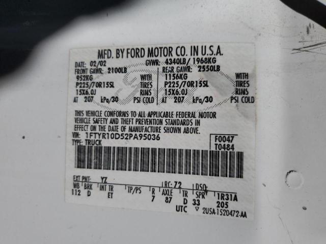 Photo 10 from auction – 2002 FORD RANGER with VIN 1FTYR10D52PA95036