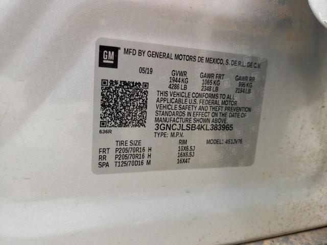 Photo 10 from auction – 2019 CHEVROLET TRAX 1LT with VIN 3GNCJLSB4KL383965