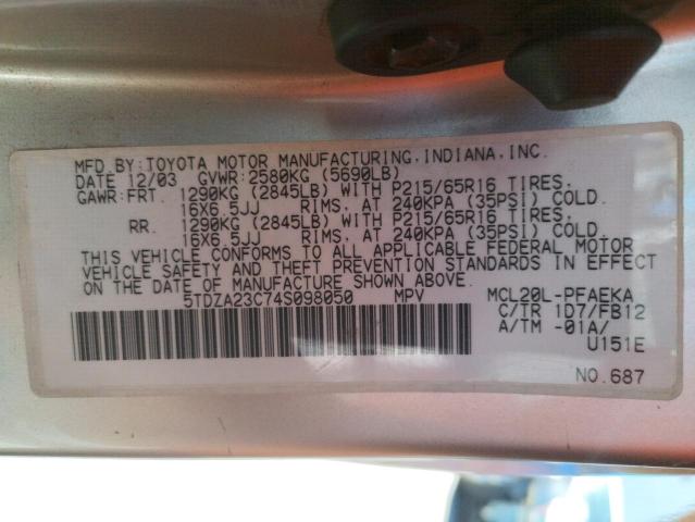 Photo 10 from auction – 2004 TOYOTA SIENNA/LE with VIN 5TDZA23C74S098050