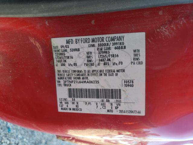Photo 10 from auction – 2004 FORD F250 SUPER with VIN 3FTNF21L64MA06235