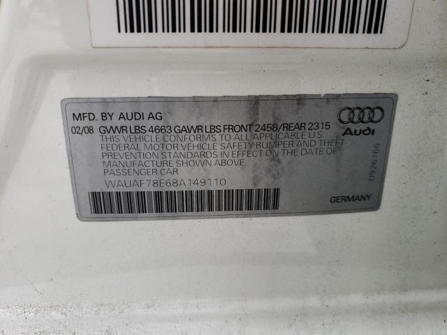 Photo 10 from auction – 2008 AUDI A4 2.0T with VIN WAUAF78E68A149110
