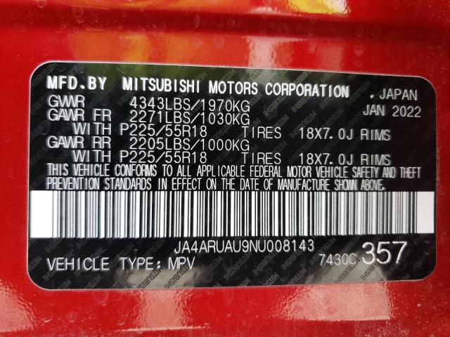 Photo 10 from auction – 2022 MITSUBISHI OUTLANDER with VIN JA4ARUAU9NU008143