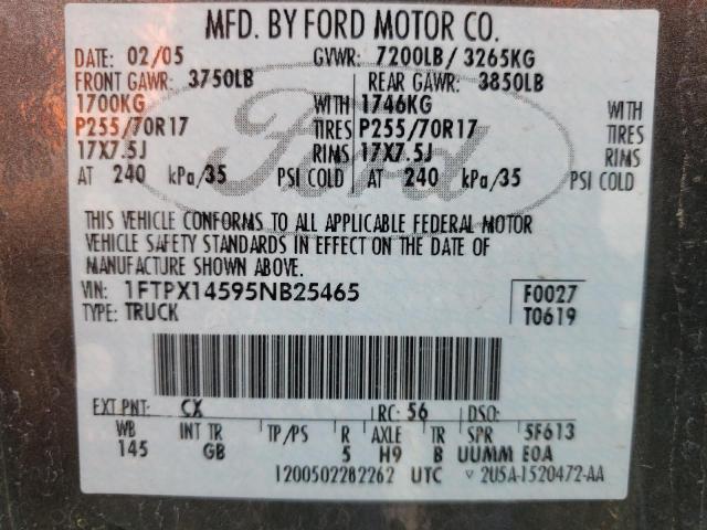 Photo 10 from auction – 2005 FORD F150 with VIN 1FTPX14595NB25465