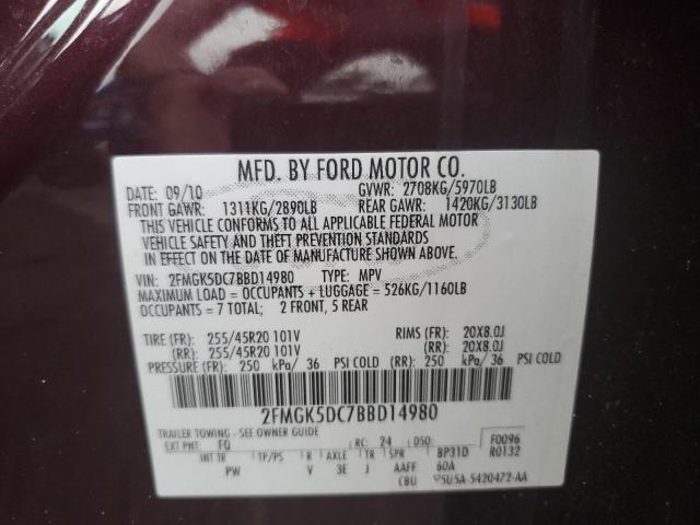 Photo 10 from auction – 2011 FORD FLEX LIMIT with VIN 2FMGK5DC7BBD14980