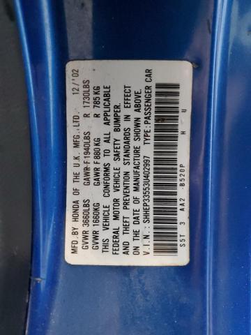 Photo 10 from auction – 2003 HONDA CIVIC SI with VIN SHHEP33553U402997