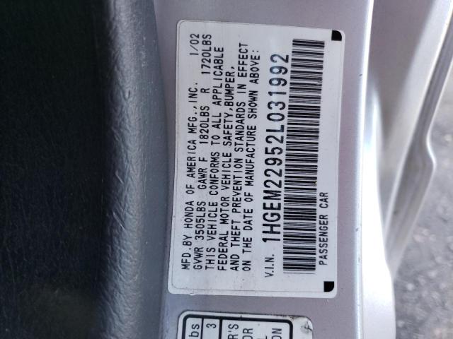 Photo 10 from auction – 2002 HONDA CIVIC EX with VIN 1HGEM22952L031992