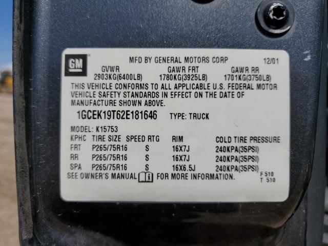 Photo 10 from auction – 2002 CHEVROLET SILVERADO with VIN 1GCEK19T62E181646
