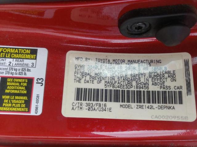 Photo 10 from auction – 2013 TOYOTA COROLLA BA with VIN 5YFBU4EE3DP189456