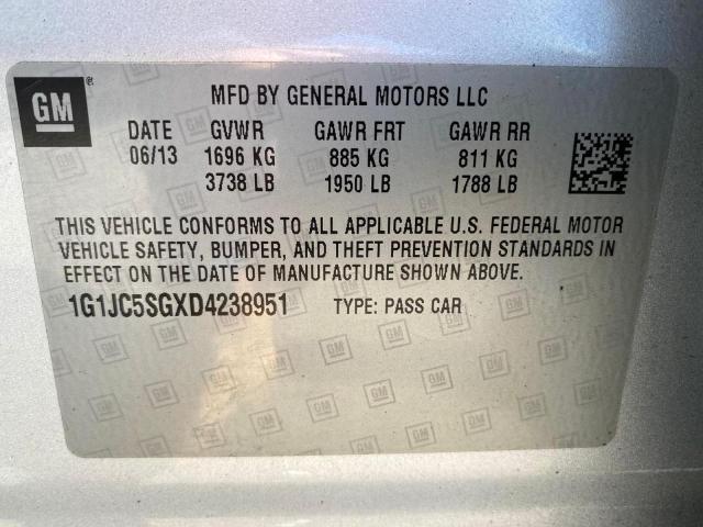 Photo 10 from auction – 2013 CHEVROLET SONIC LT with VIN 1G1JC5SGXD4238951