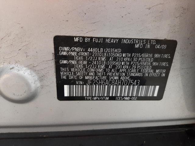 Photo 10 from auction – 2010 SUBARU FORESTER 2 with VIN JF2SH6AC8AH707543