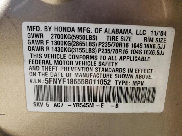 Photo 10 from auction – 2005 HONDA PILOT EXL with VIN 5FNYF18655B011052