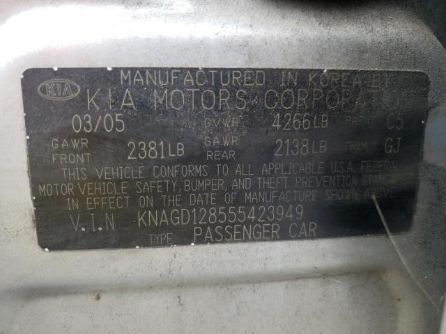 Photo 10 from auction – 2005 KIA OPTIMA LX with VIN KNAGD128555423949