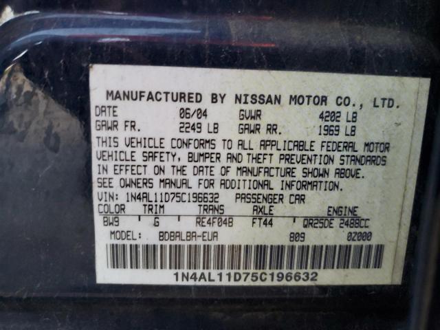 Photo 10 from auction – 2005 NISSAN ALTIMA S with VIN 1N4AL11D75C196632