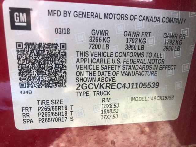 Photo 10 from auction – 2018 CHEVROLET SILVERADO with VIN 2GCVKREC4J1105539