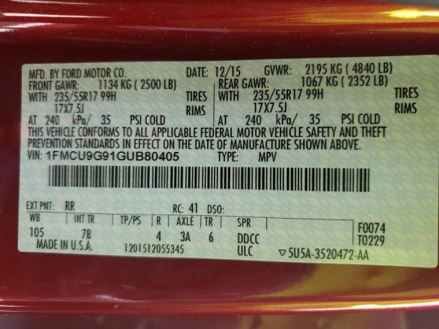 Photo 10 from auction – 2016 FORD ESCAPE SE with VIN 1FMCU9G91GUB80405